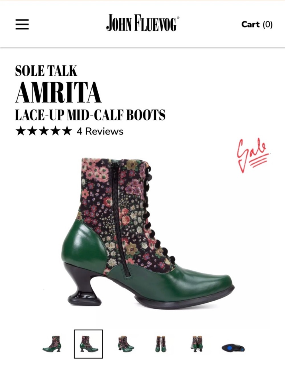 John Fluevog Amrita Lace-Up Mid-Calf Boots in Green and Floral - Picture 3 of 11